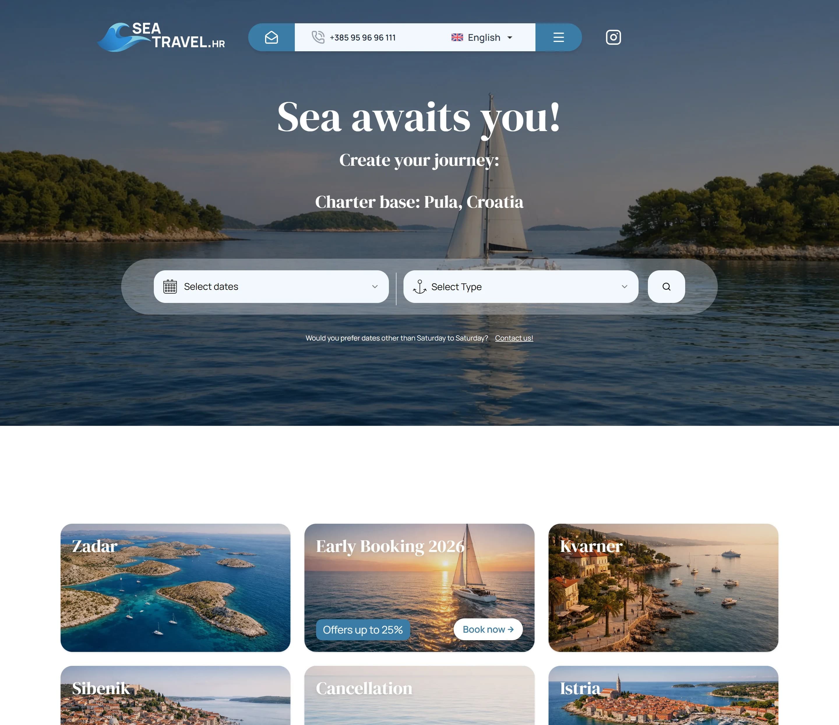 Головна сторінка Sea Travel для оренди яхт і човнів у Хорватії